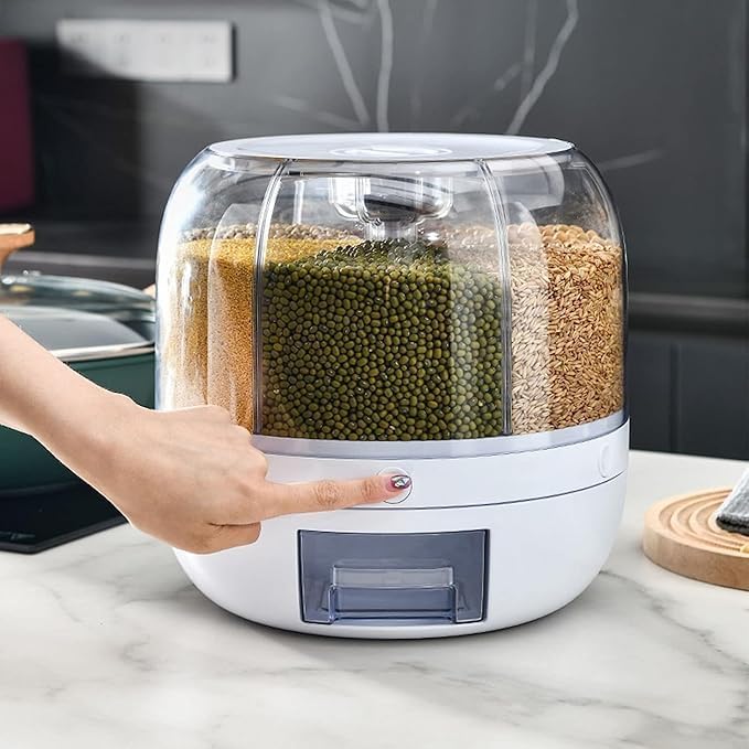 Cooklet Dispenso™ – 360° Smart Grain Dispenser | Airtight Storage for Rice, Dal & Pulses