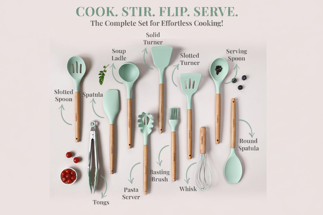Cooklet ChefSet™ – 12pcs Silicone Kitchen Utensil Set | Non-Stick & Heat Resistant