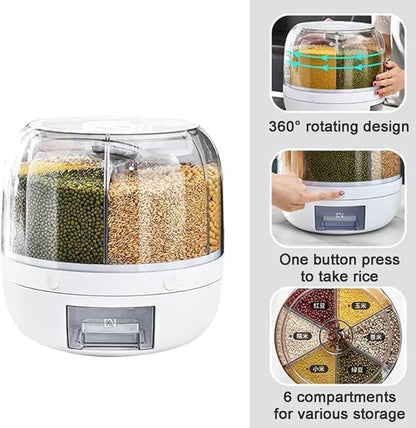 Cooklet Dispenso™ – 360° Smart Grain Dispenser | Airtight Storage for Rice, Dal & Pulses