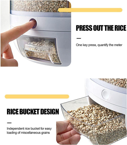 Cooklet Dispenso™ – 360° Smart Grain Dispenser | Airtight Storage for Rice, Dal & Pulses