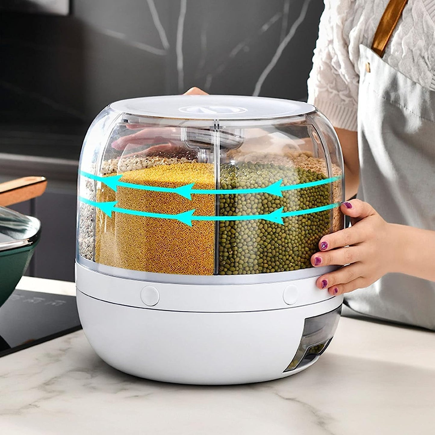 Cooklet Dispenso™ – 360° Smart Grain Dispenser | Airtight Storage for Rice, Dal & Pulses