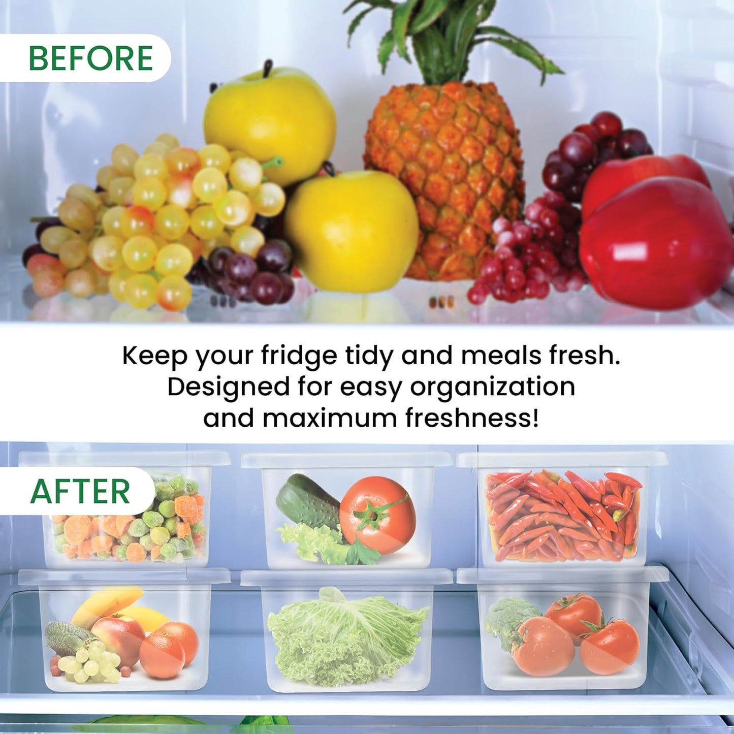Cooklet FreshLock™ – 1200ml Fridge Storage Containers (Set of 6) | Airtight & Stackable